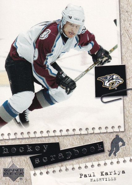 insert karta PAUL KARIYA 05-06 UD Hockey Scrapbook číslo HS8